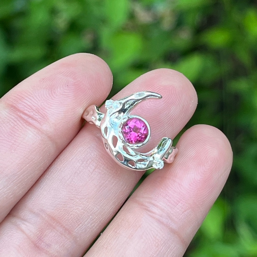 Sterling silver adjustable pink tourmaline ring